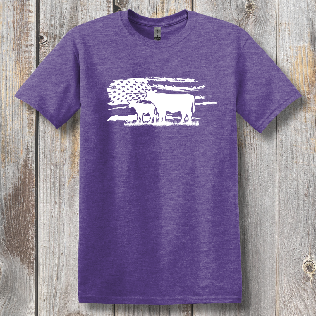 USA Cow Distressed Flag T-Shirt | Farmer Gift