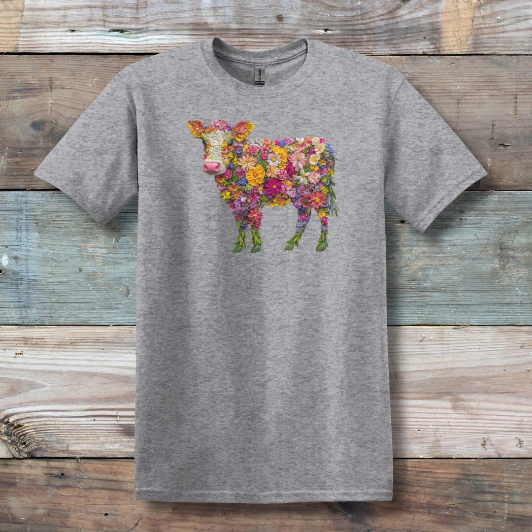 This is image of  Floral Cow T-Shirt version 7