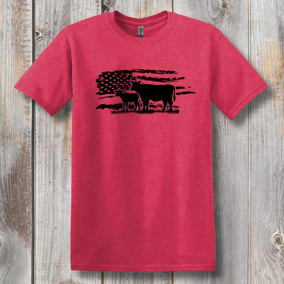 USA Cow Distressed Flag T-Shirt | Farmer Gift