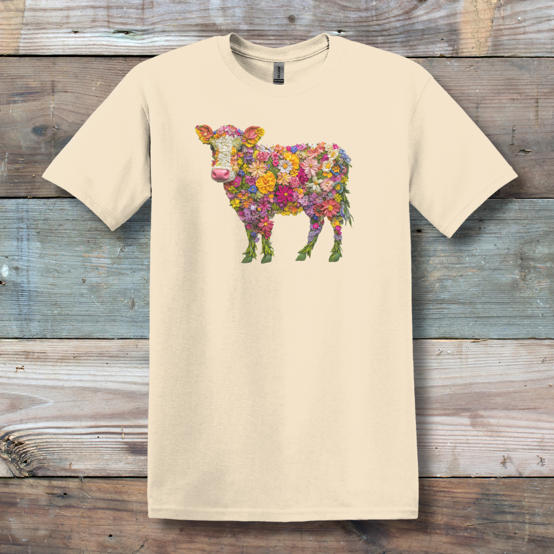 This is image of  Floral Cow T-Shirt version 8