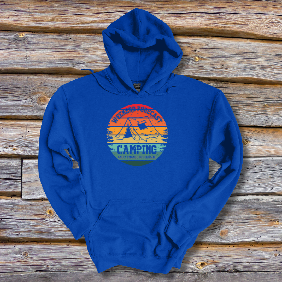This is image of  Weekend Forecast Camping and Drinking Long-Sleeve Hoodie version 5