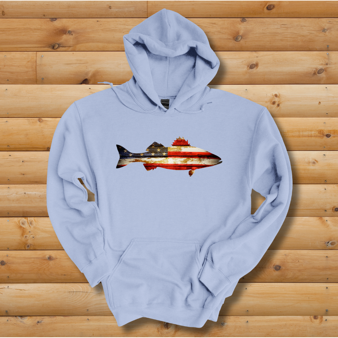 This is image of  Distressed Bass Flag Long-Sleeve Hoodie version 6