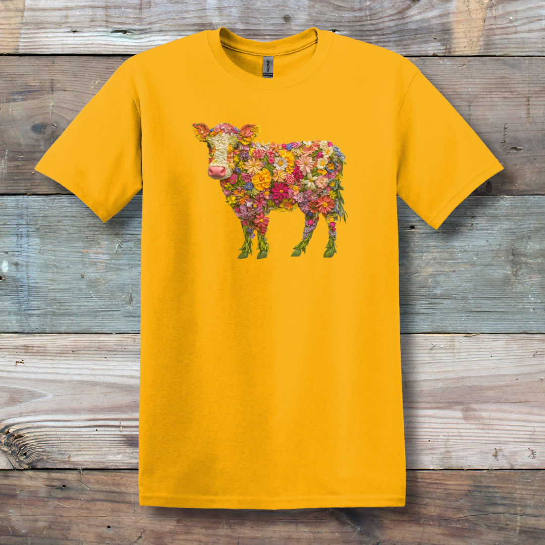 This is image of  Floral Cow T-Shirt version 5