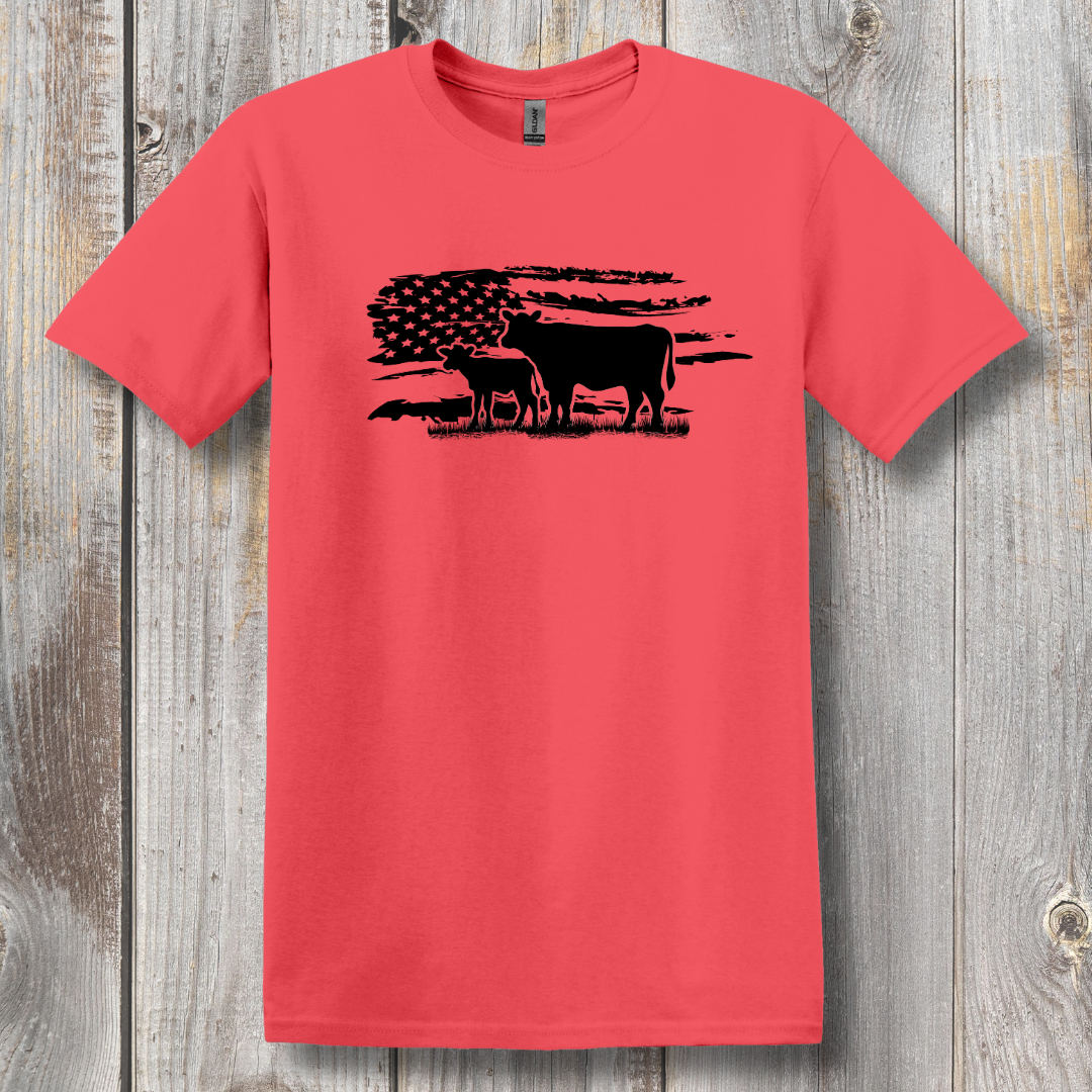 USA Cow Distressed Flag T-Shirt | Farmer Gift