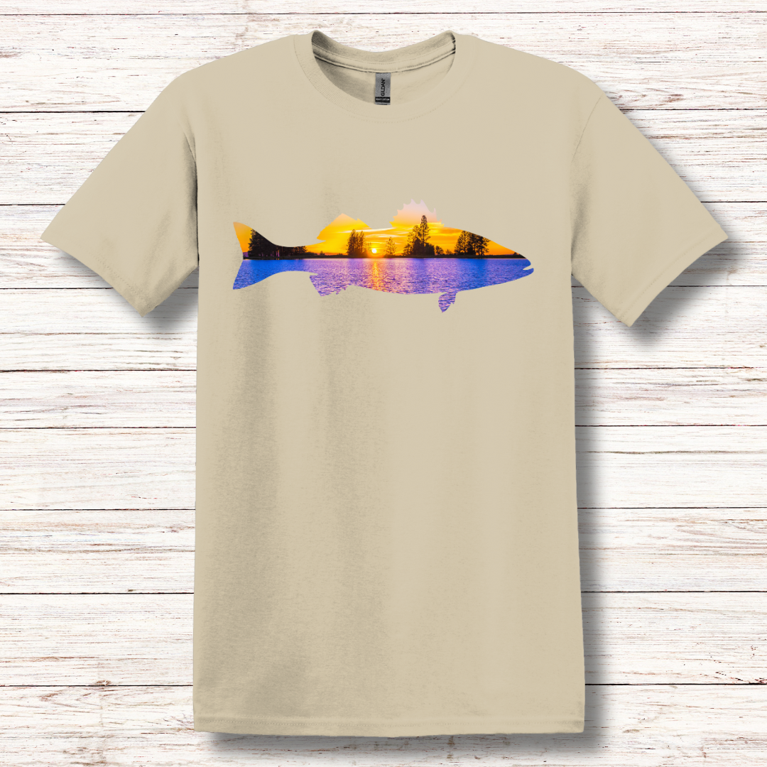This is image of  Largemouth Bass Sunset T-Shirt version 2