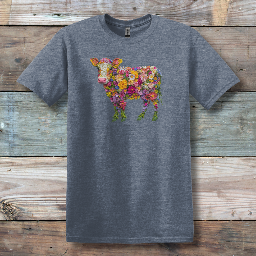 This is image of  Floral Cow T-Shirt version 6