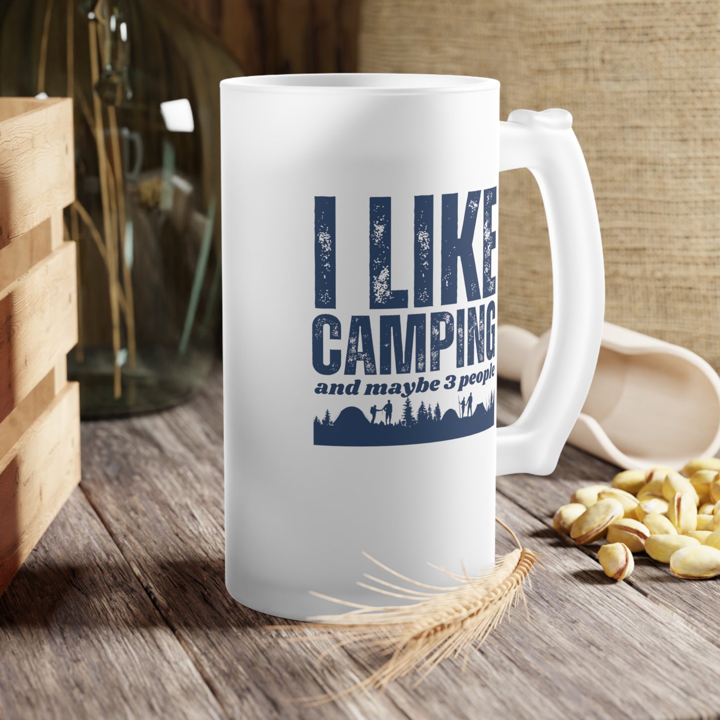 Frosted Glass Beer Mug - I Like Camping