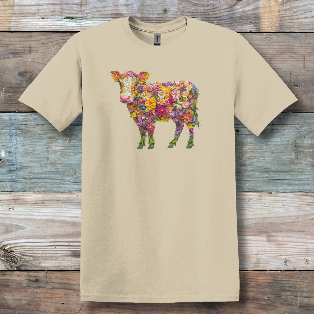 This is image of  Floral Cow T-Shirt version 4