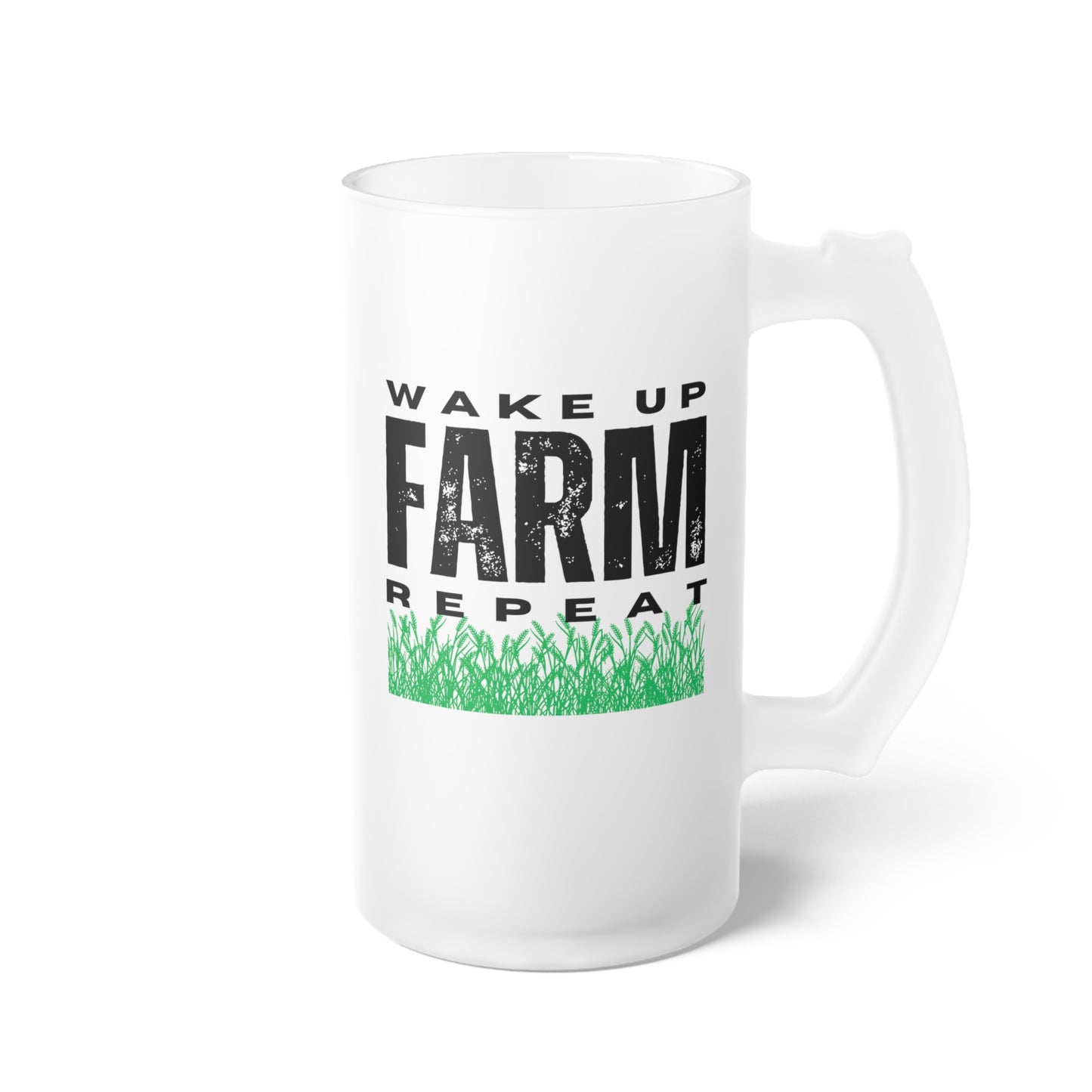 Frosted Glass Beer Mug - Wake Up Farm Repeat