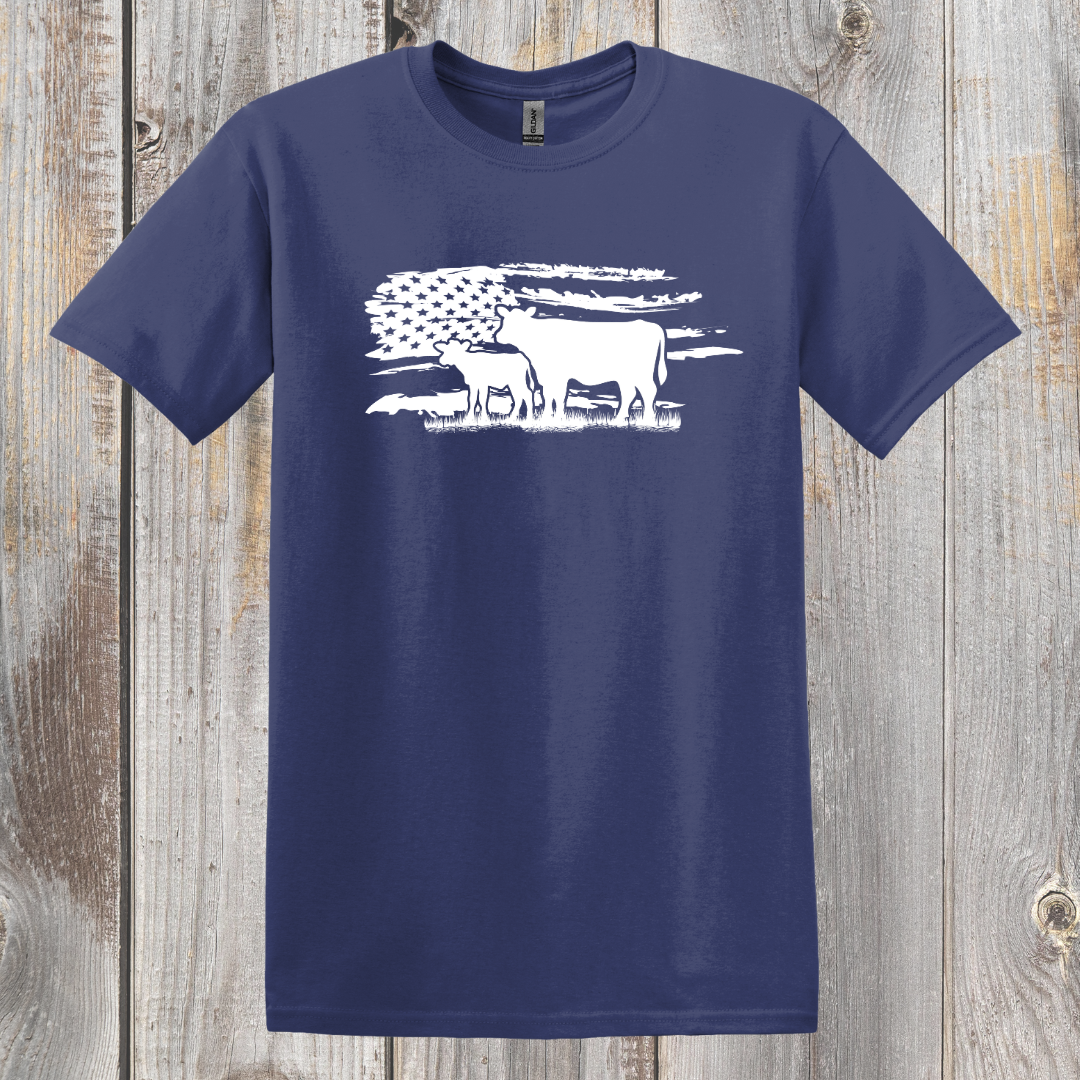 USA Cow Distressed Flag T-Shirt | Farmer Gift