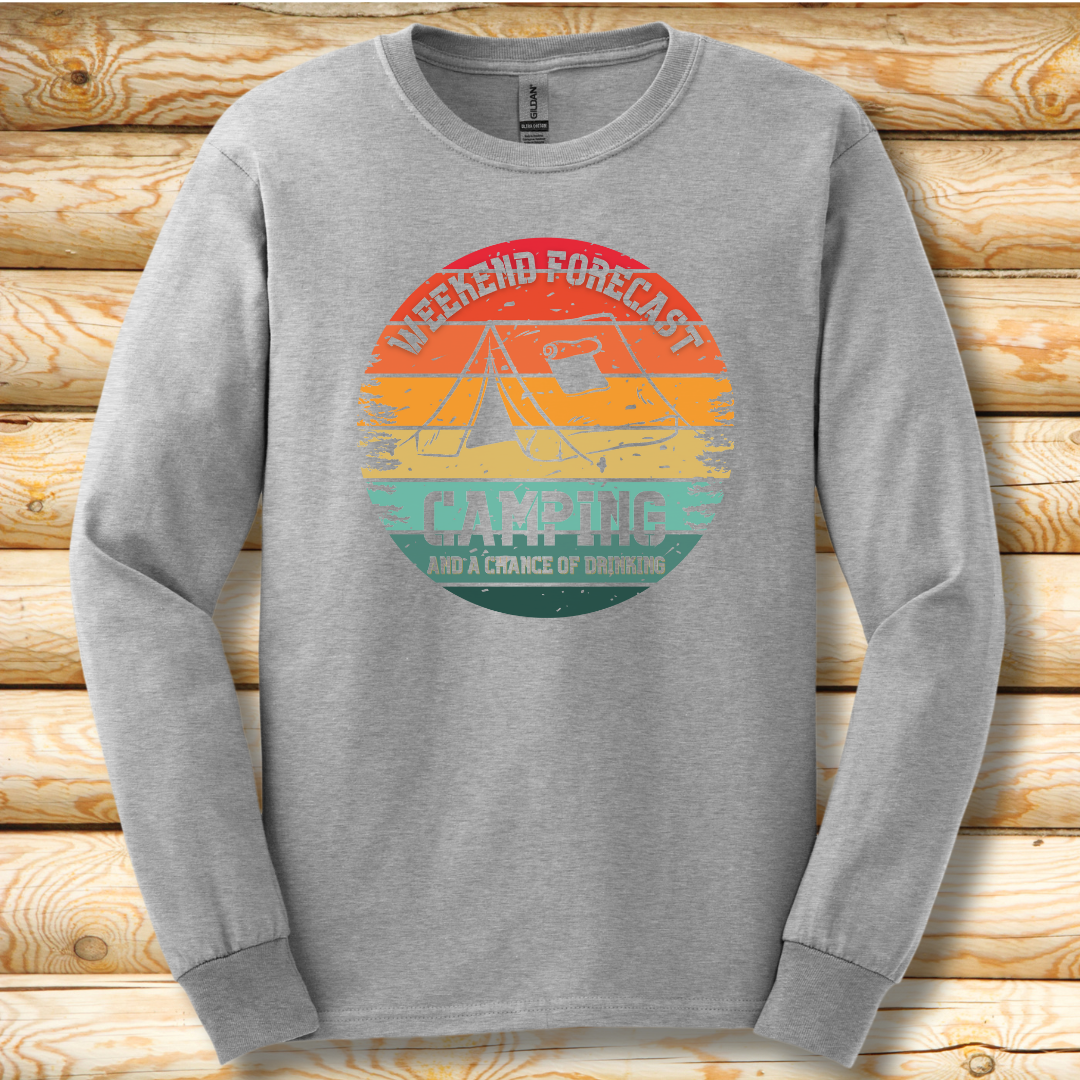 Weekend Forecast Camping and Drinking Long Sleeve Tee | Camper Gift