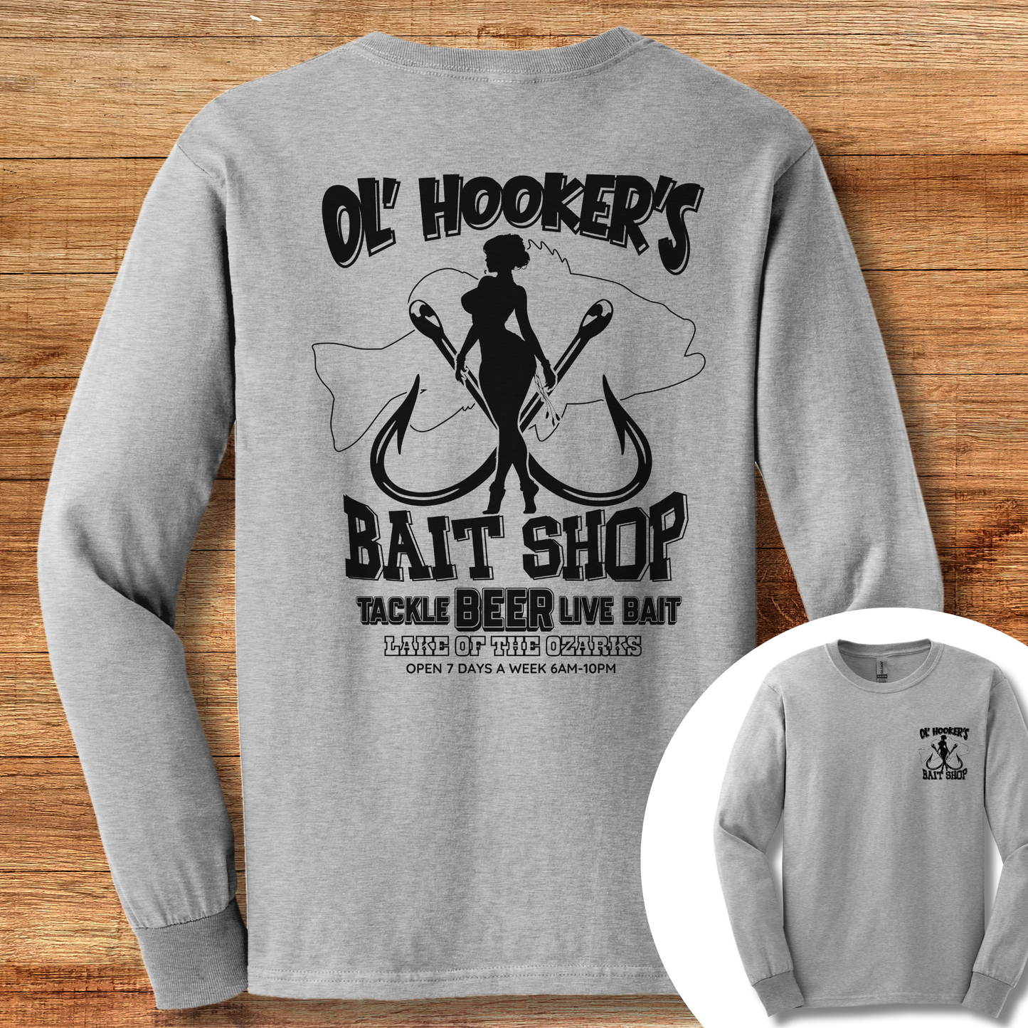 Ol' Hooker's Bait Shop Long Sleeve Tee | Funny Fishing Shirts