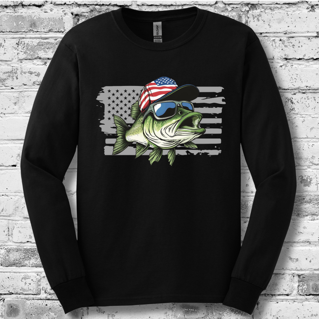 Patriotic Bass Long Sleeve Tee | Funny Fishing Shirts