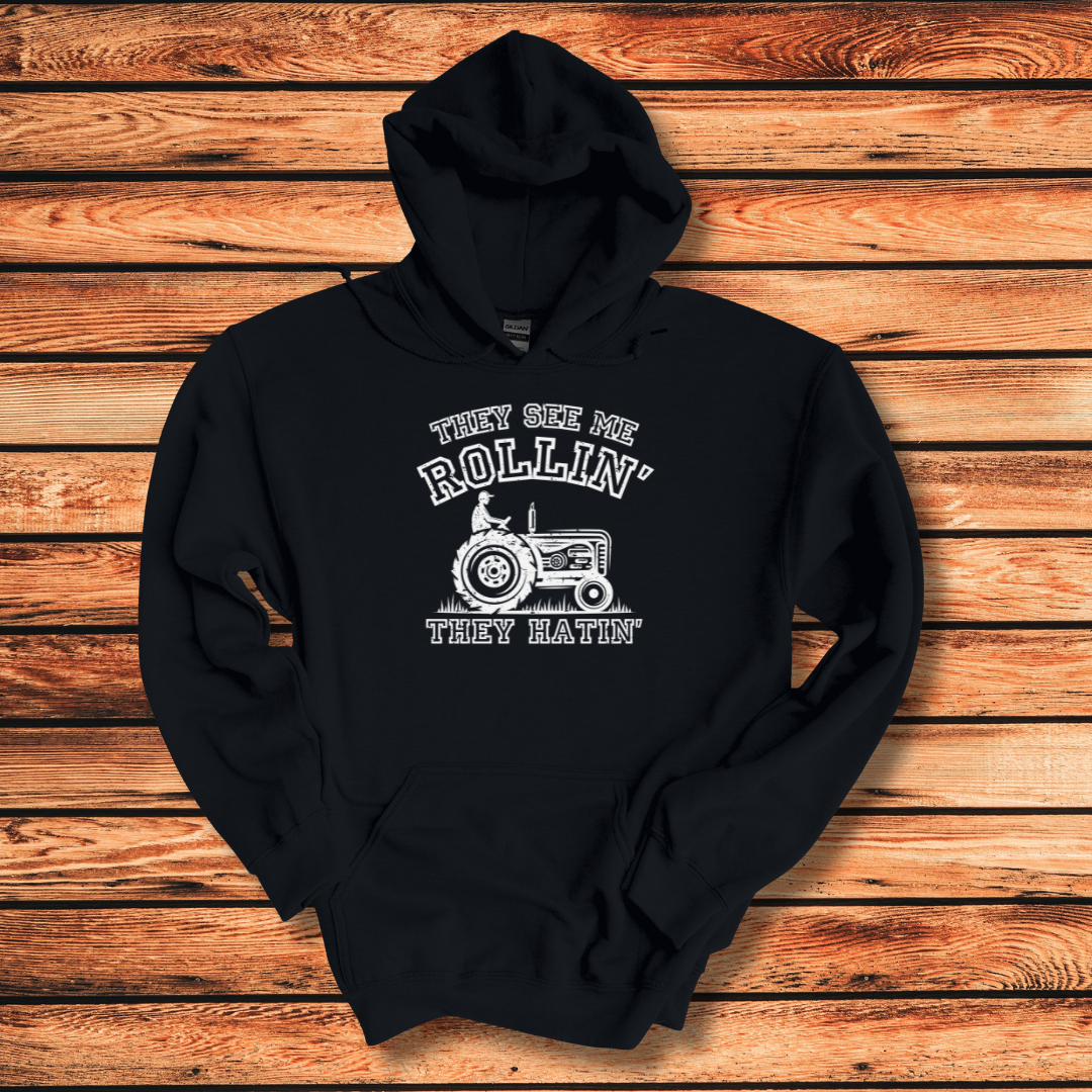 They See Me Rollin They Hatin Tractor Long-Sleeve Hoodie | Farmer Gift