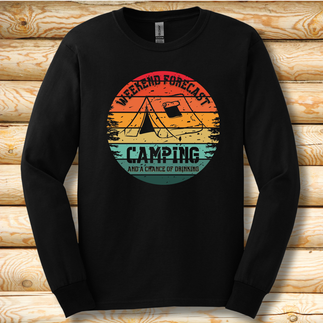 Weekend Forecast Camping and Drinking Long Sleeve Tee | Camper Gift