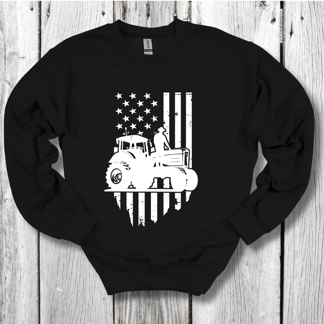 USA Tractor, Distressed Flag Sweatshirt | Farmer Gift