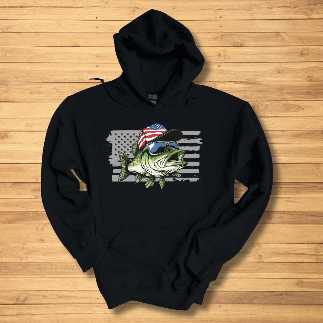 Patriotic Bass Long-Sleeve Hoodie | Funny Fishing Shirts