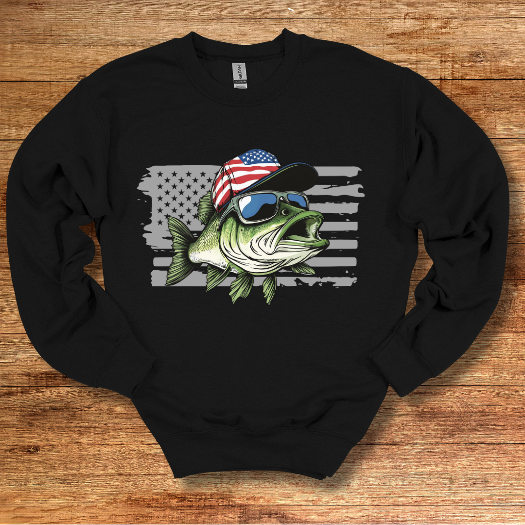 Patriotic Bass Sweatshirt | Funny Fishing Shirts