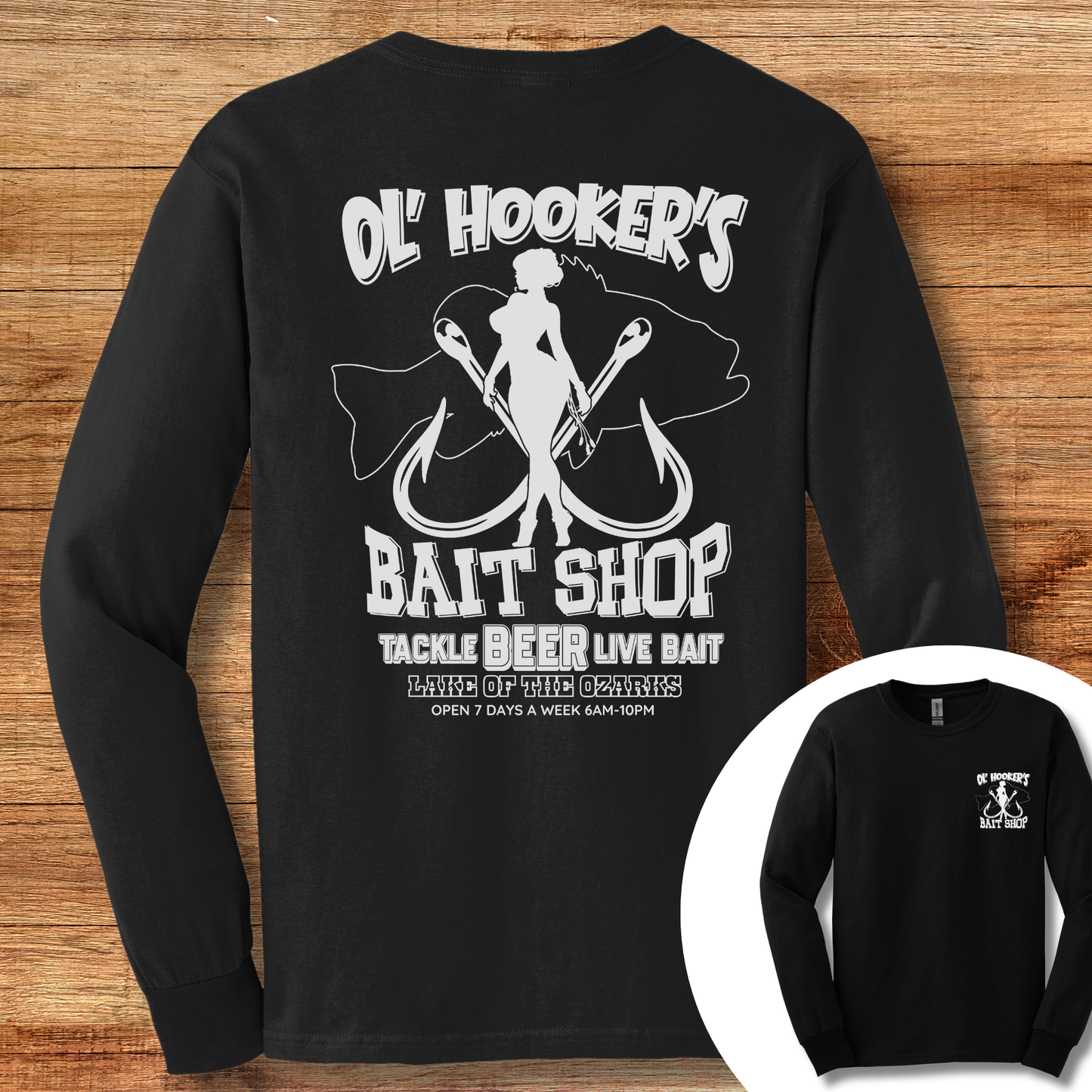 Ol' Hooker's Bait Shop Long Sleeve Tee | Funny Fishing Shirts