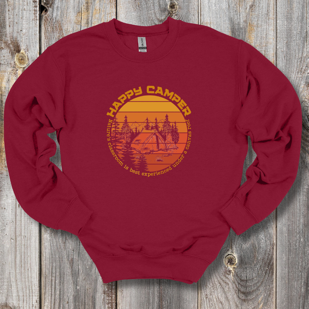 This is an image of the Happy Camper Sweatshirt version 2