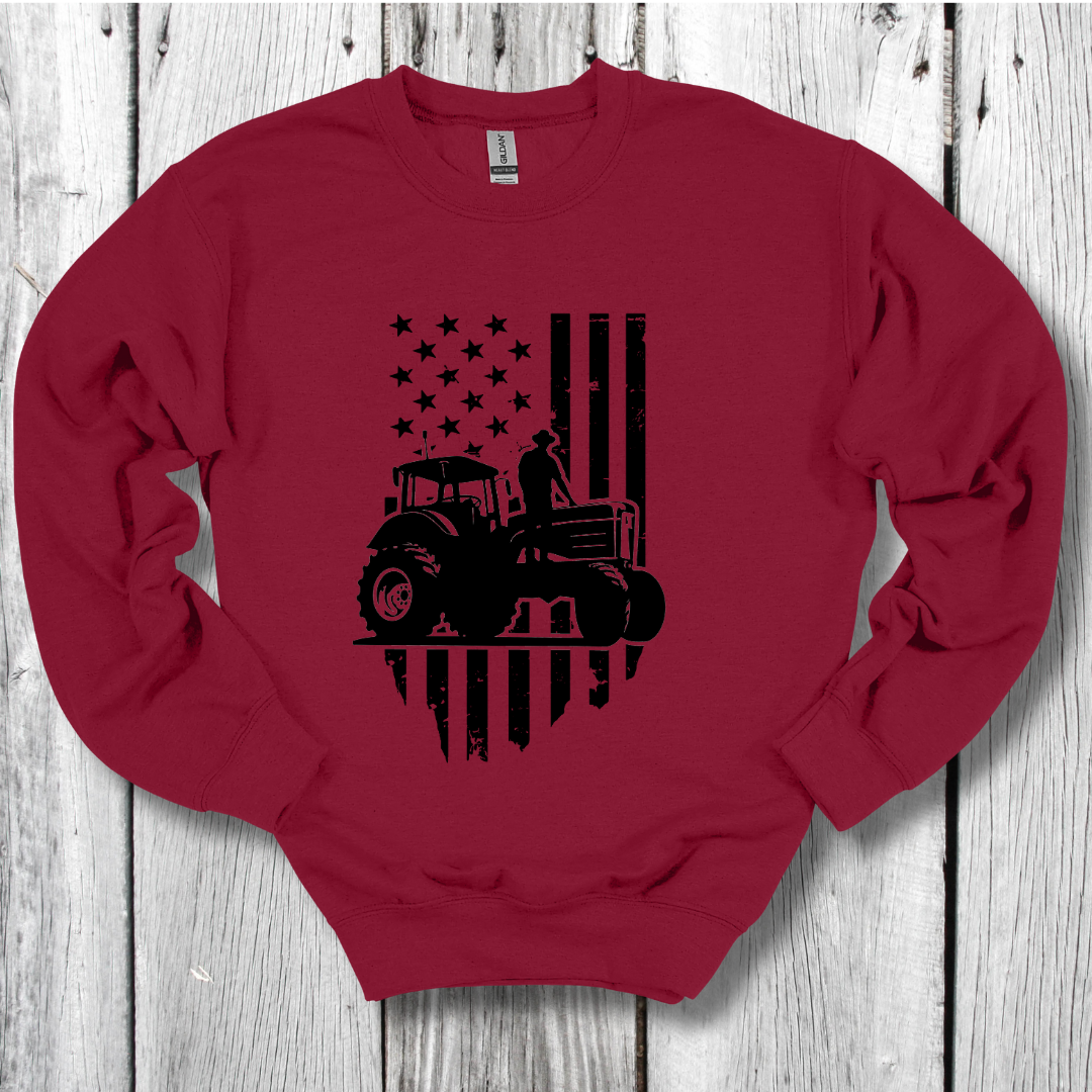 USA Tractor, Distressed Flag Sweatshirt | Farmer Gift
