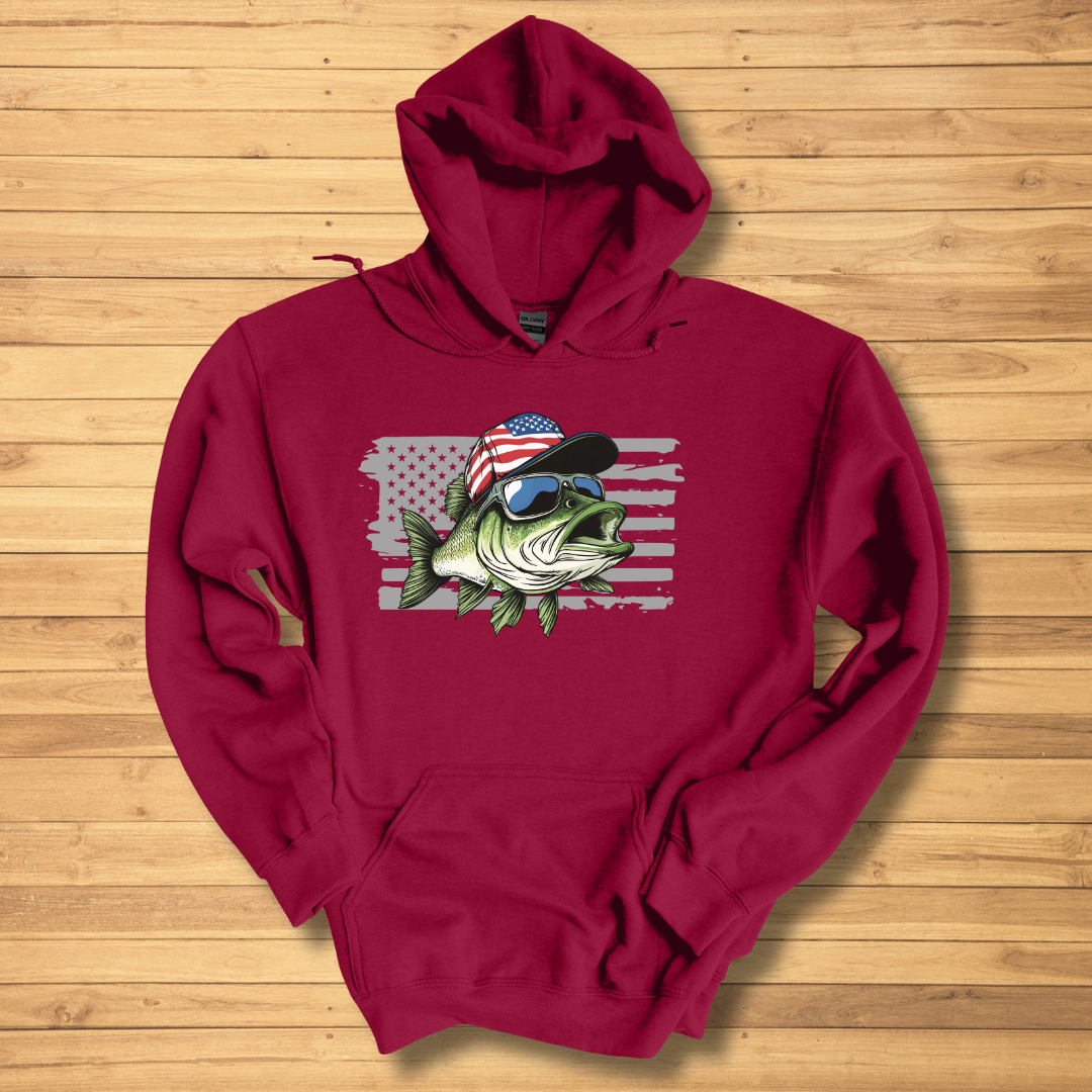Patriotic Bass Long-Sleeve Hoodie | Funny Fishing Shirts