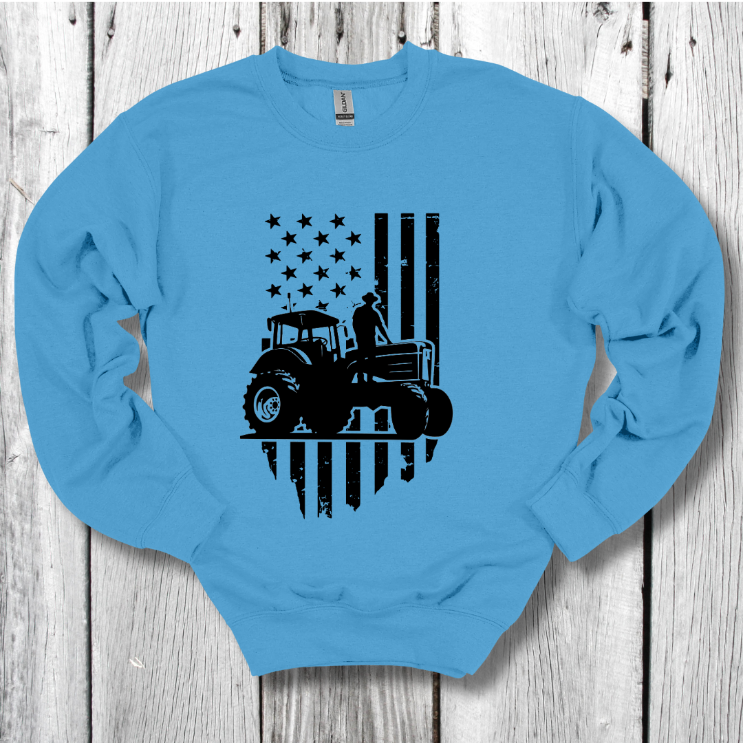 USA Tractor, Distressed Flag Sweatshirt | Farmer Gift