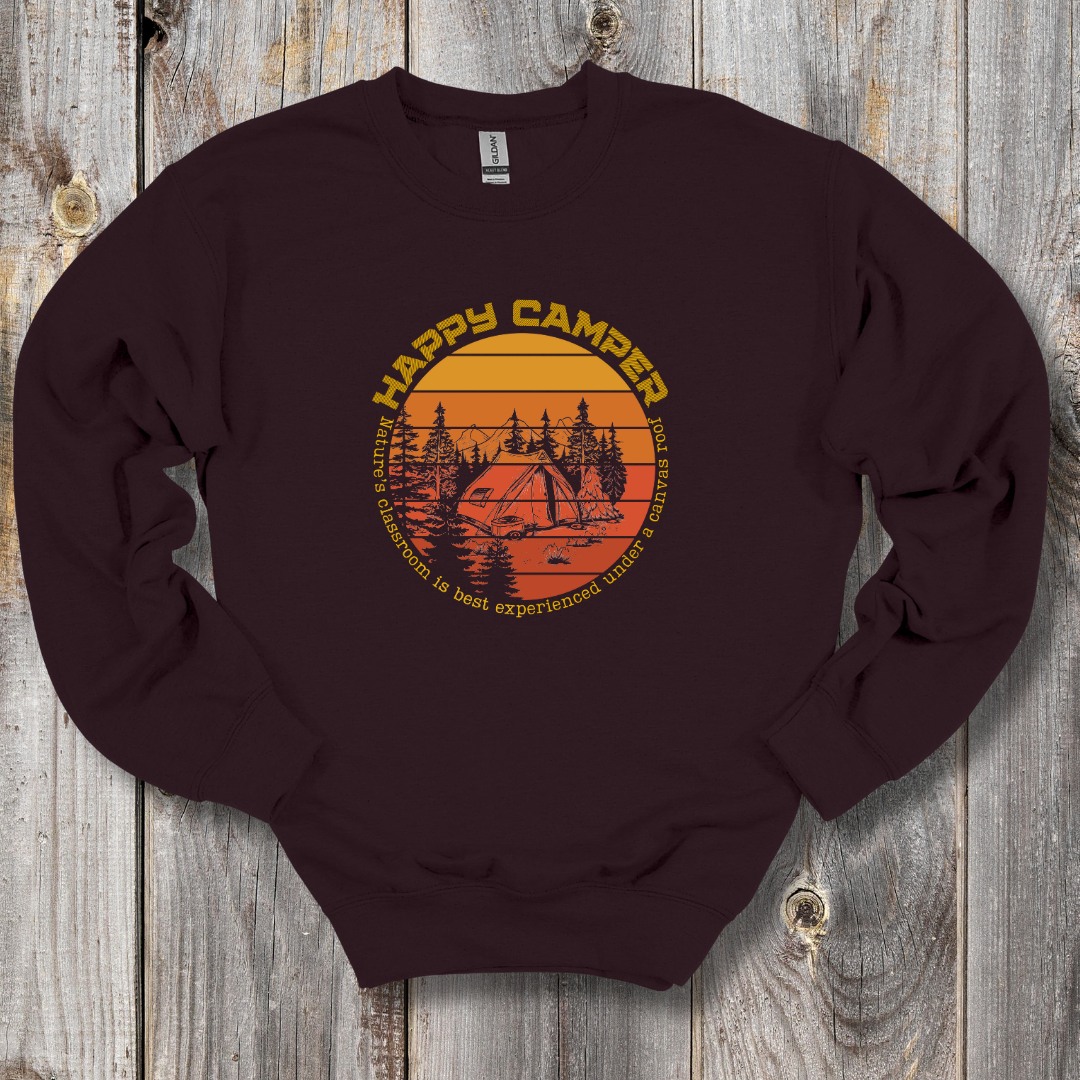 This is an image of the Happy Camper Sweatshirt version 4