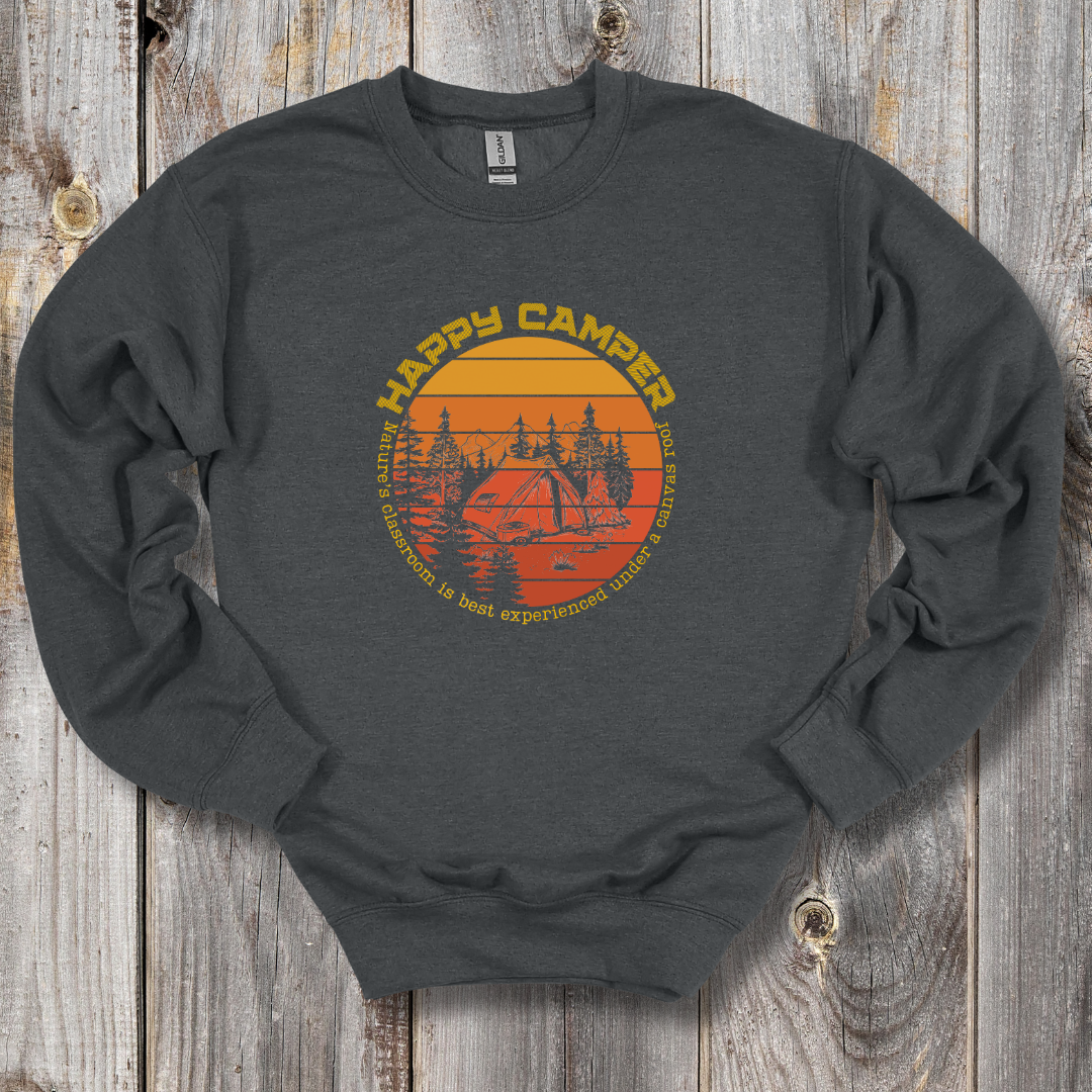 This is an image of the Happy Camper Sweatshirt version 5