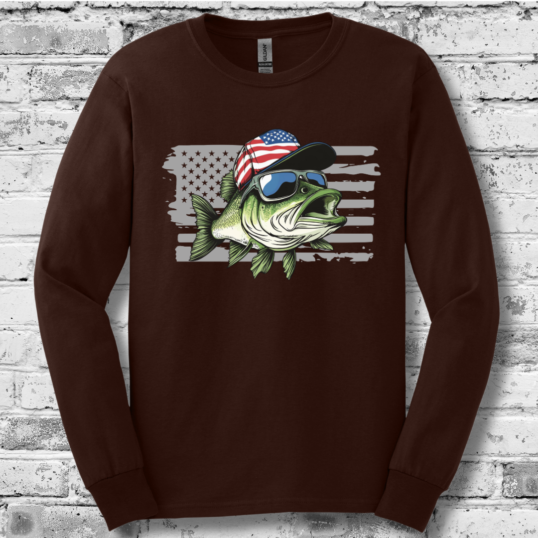 Patriotic Bass Long Sleeve Tee | Funny Fishing Shirts