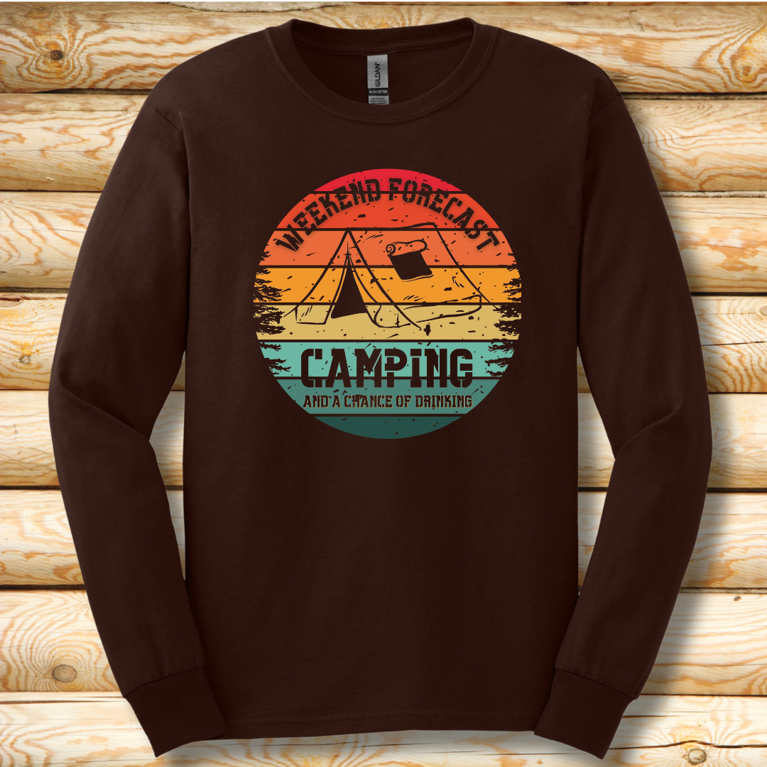Weekend Forecast Camping and Drinking Long Sleeve Tee | Camper Gift