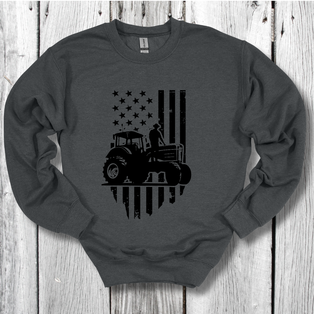 USA Tractor, Distressed Flag Sweatshirt | Farmer Gift
