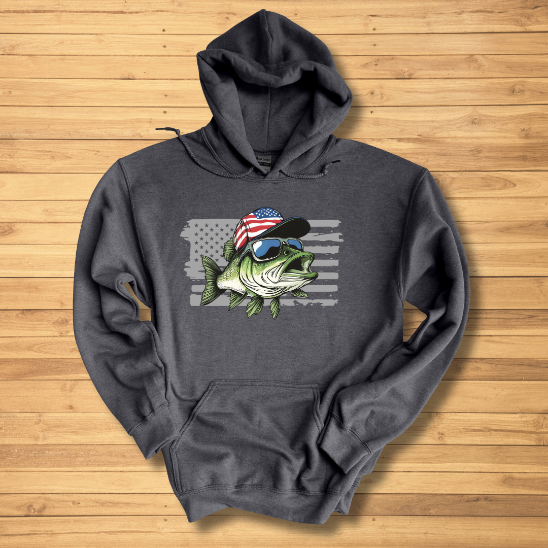 Patriotic Bass Long-Sleeve Hoodie | Funny Fishing Shirts