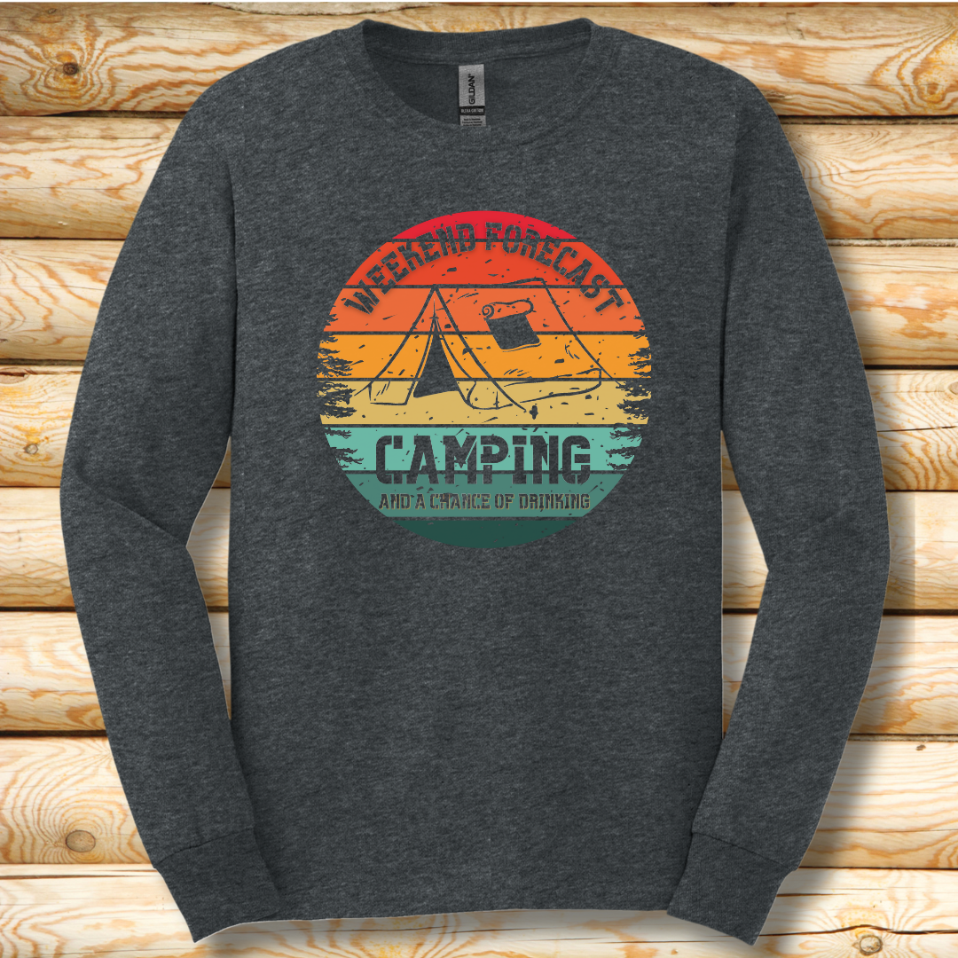 Weekend Forecast Camping and Drinking Long Sleeve Tee | Camper Gift