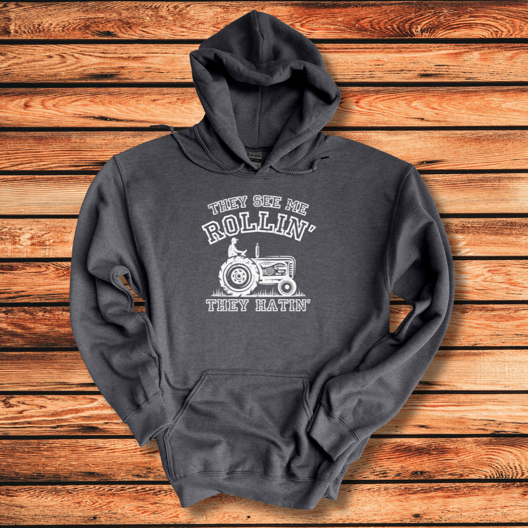 They See Me Rollin They Hatin Tractor Long-Sleeve Hoodie | Farmer Gift