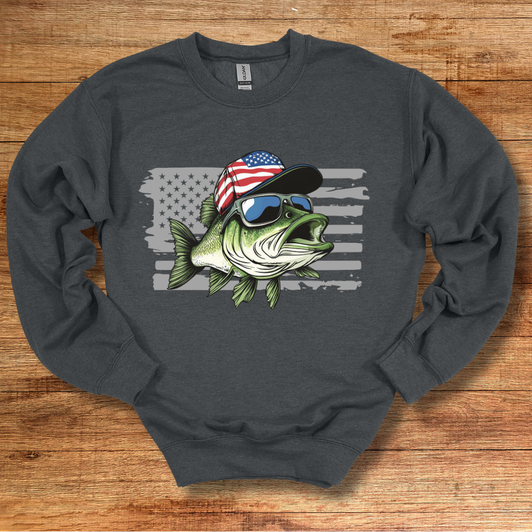 Patriotic Bass Sweatshirt | Funny Fishing Shirts