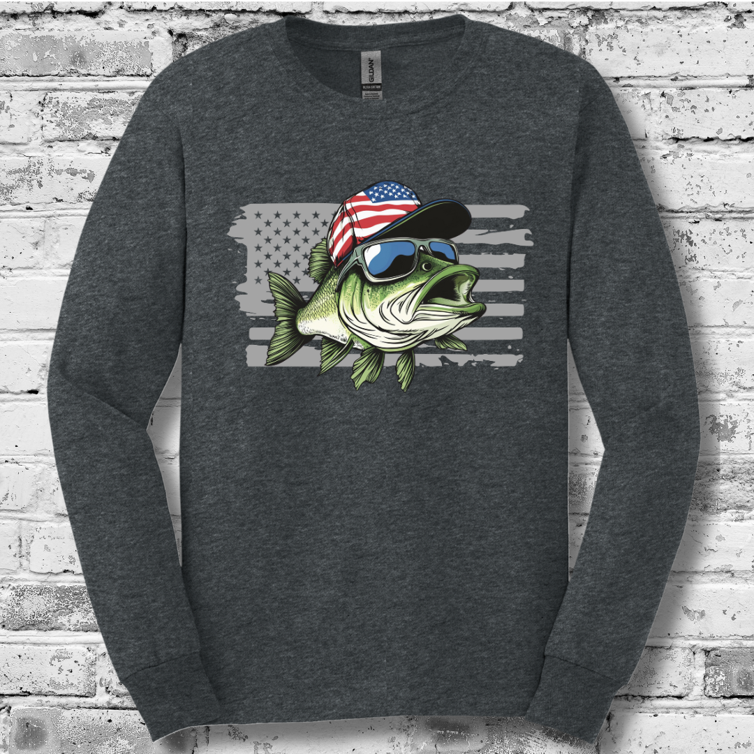 Patriotic Bass Long Sleeve Tee | Funny Fishing Shirts