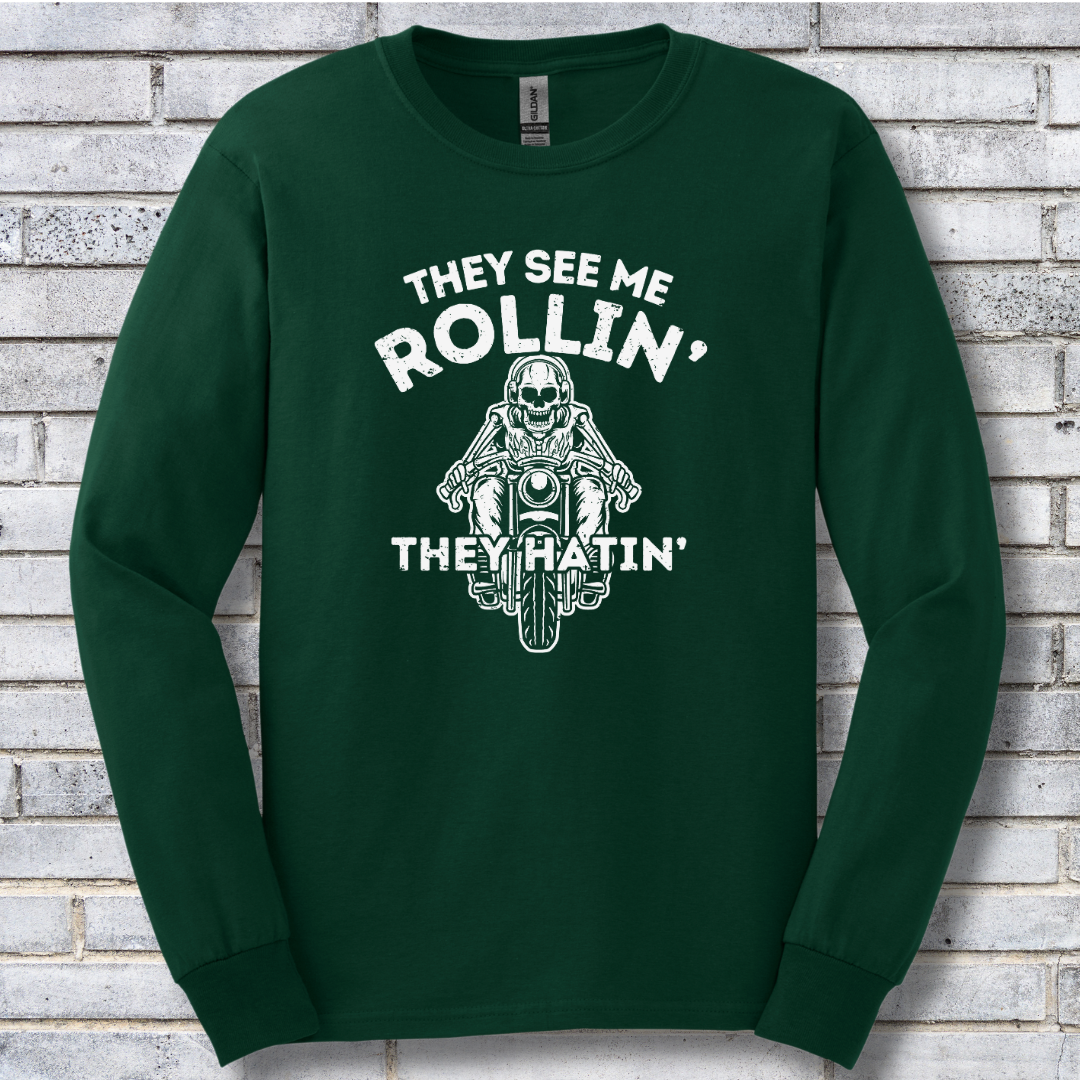 They See Me Rollin They Hatin Motorcycle Long Sleeve Tee | Biker Gift
