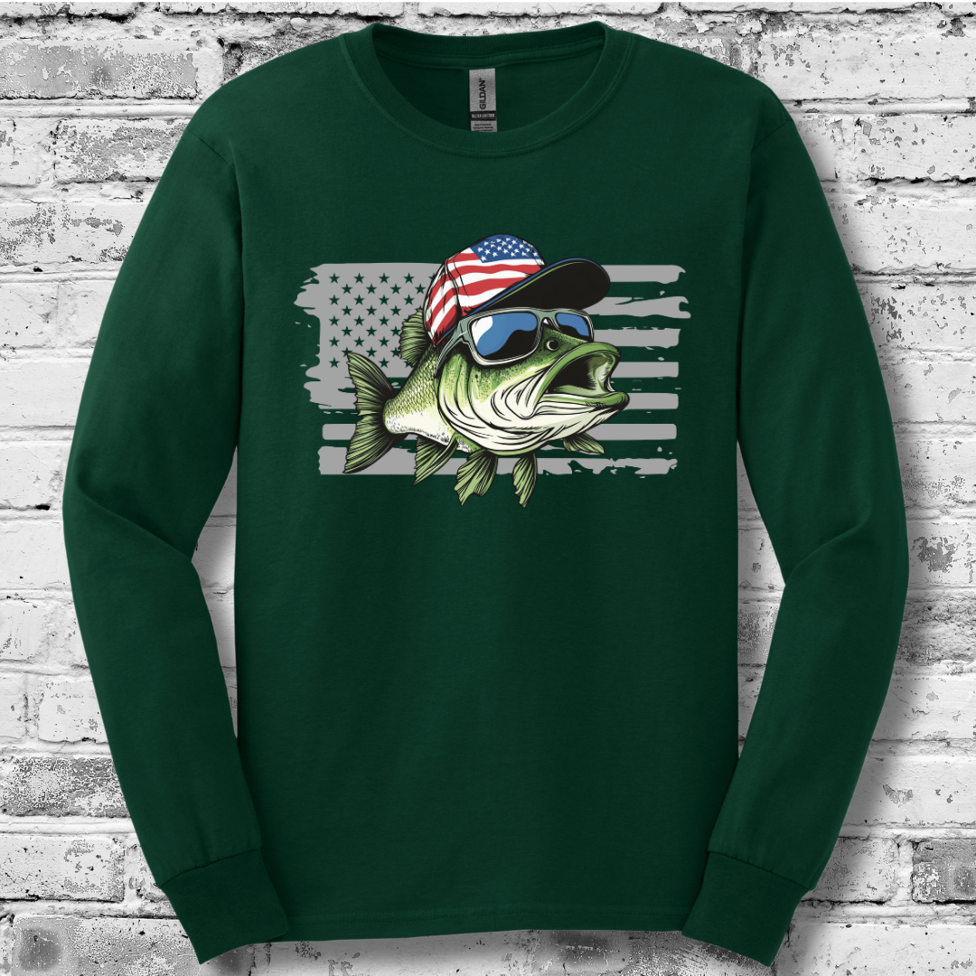 Patriotic Bass Long Sleeve Tee | Funny Fishing Shirts