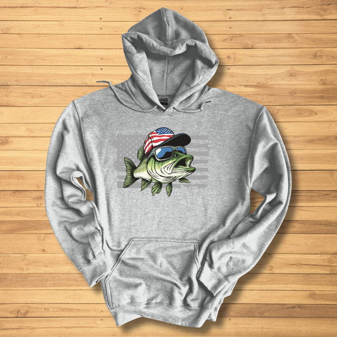 Patriotic Bass Long-Sleeve Hoodie | Funny Fishing Shirts