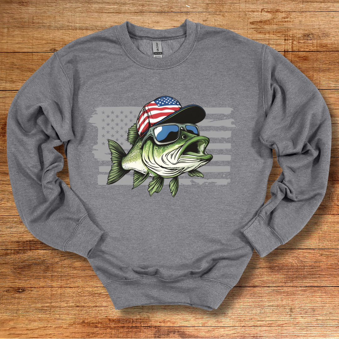 Patriotic Bass Sweatshirt | Funny Fishing Shirts