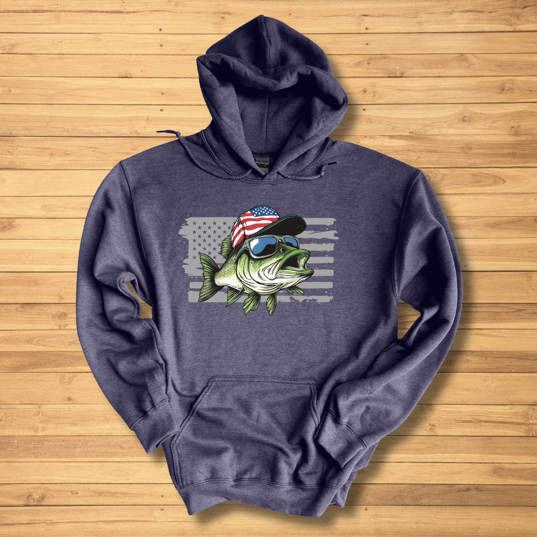 Patriotic Bass Long-Sleeve Hoodie | Funny Fishing Shirts