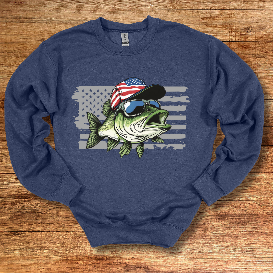 Patriotic Bass Sweatshirt | Funny Fishing Shirts