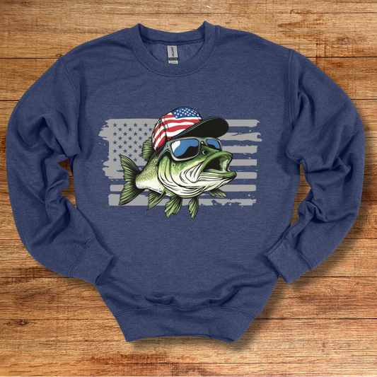 Patriotic Bass Sweatshirt | Funny Fishing Shirts