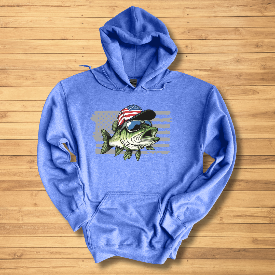 Patriotic Bass Long-Sleeve Hoodie | Funny Fishing Shirts