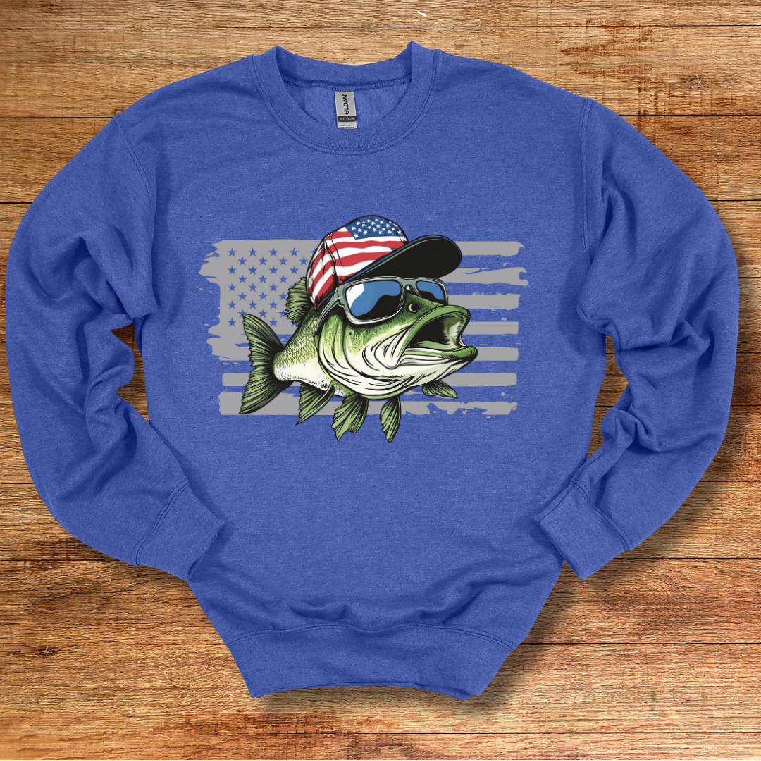 Patriotic Bass Sweatshirt | Funny Fishing Shirts