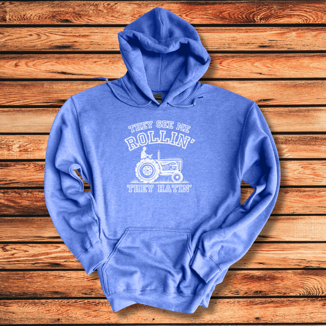 They See Me Rollin They Hatin Tractor Long-Sleeve Hoodie | Farmer Gift