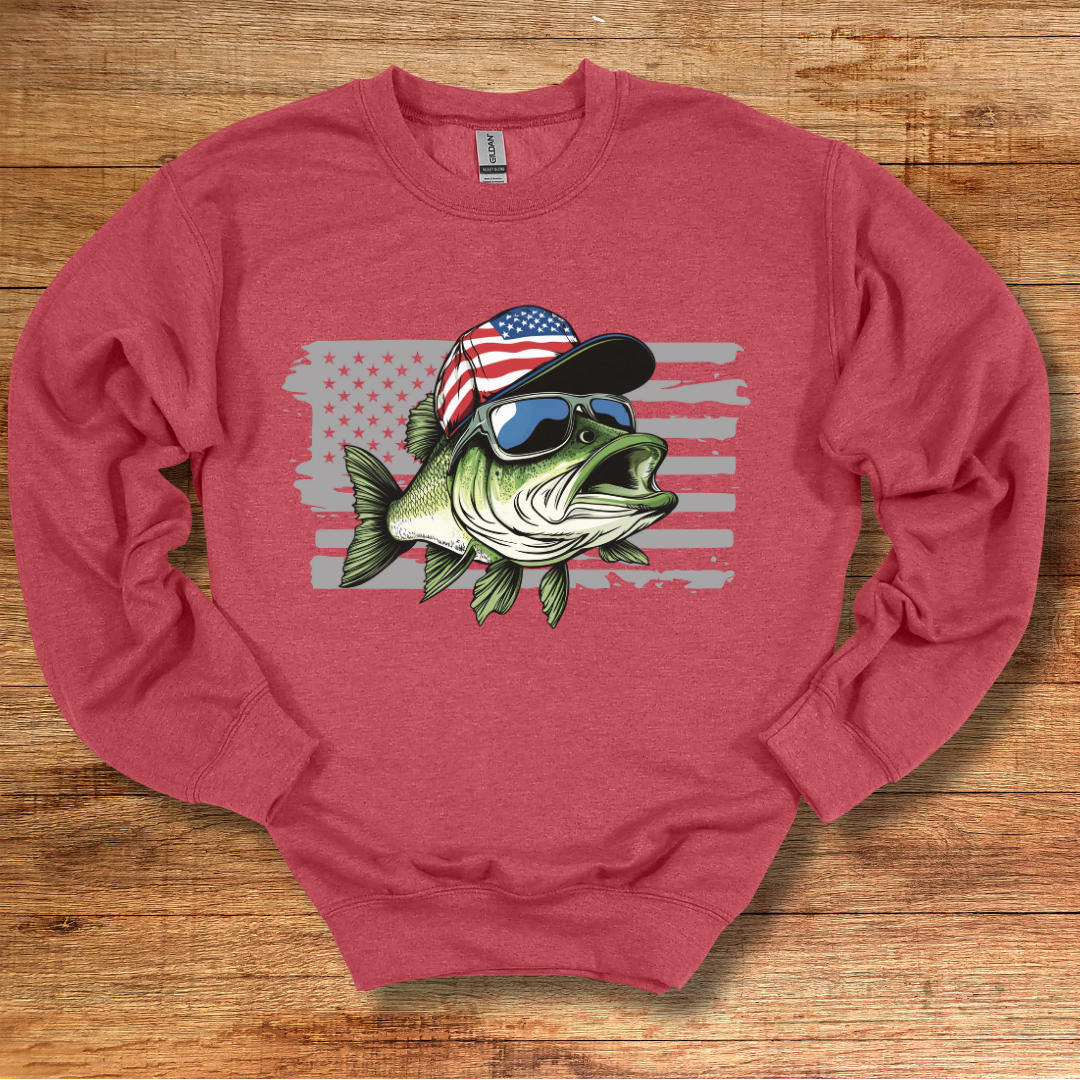 Patriotic Bass Sweatshirt | Funny Fishing Shirts