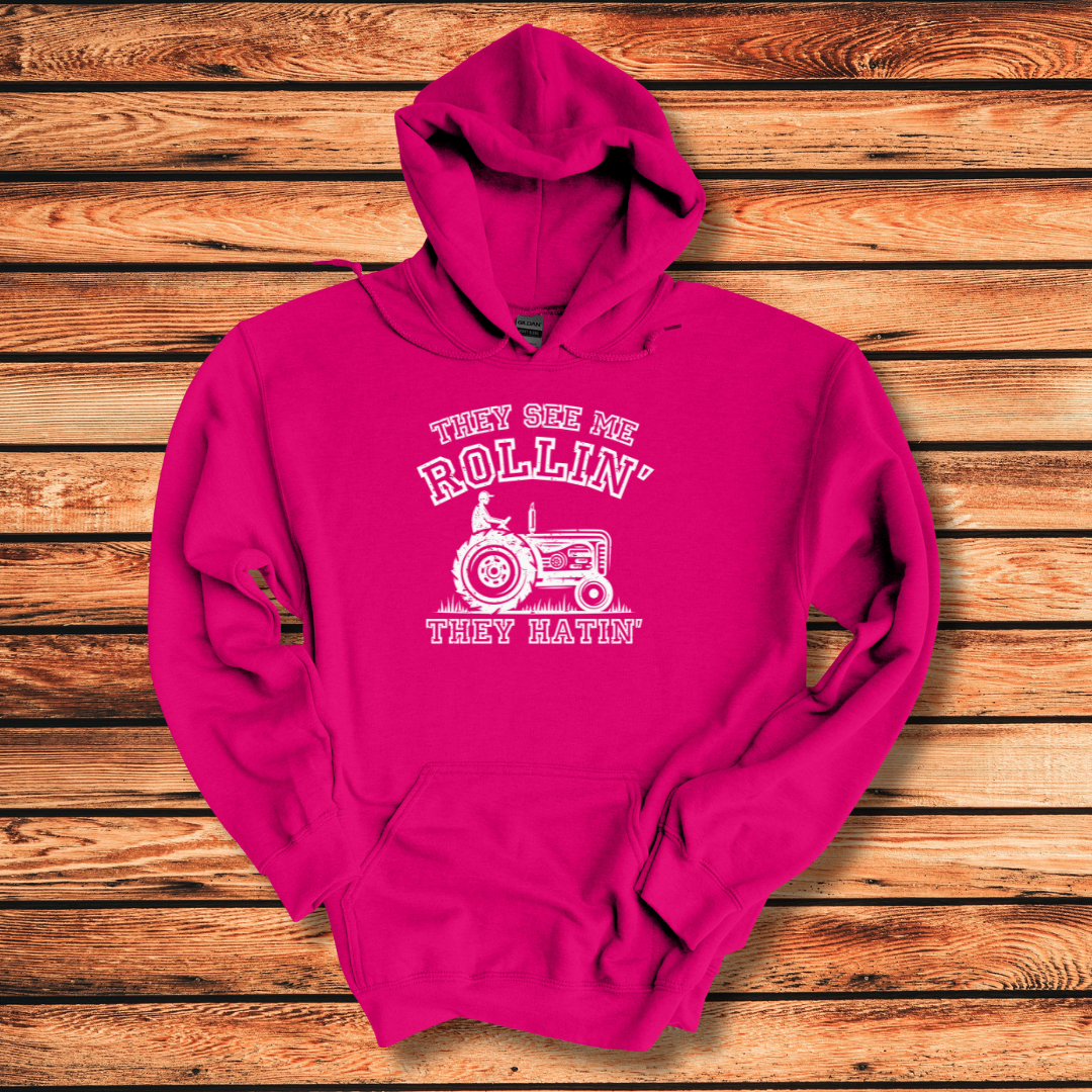 They See Me Rollin They Hatin Tractor Long-Sleeve Hoodie | Farmer Gift