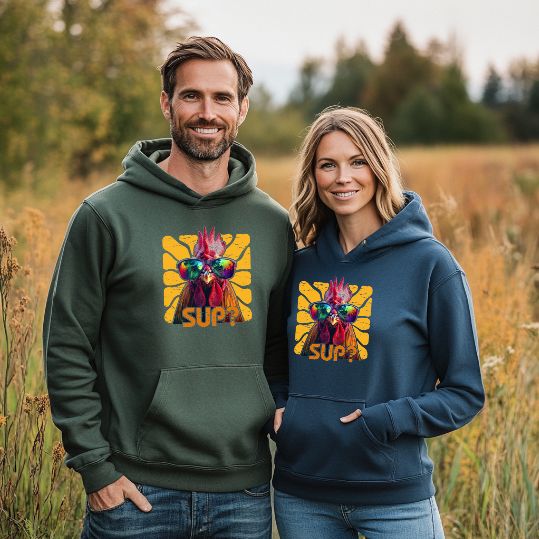 Rooster Sup? Long-Sleeve Hoodie | Farmer Gift